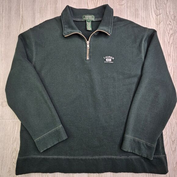 Lauren‎ Ralph Lauren Shirt Women's Large Hunter Green 1/4 Zip Long Sleeve Fleece - Picture 1 of 7